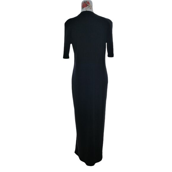 Vintage Ralph Lauren Sz M Jersey Knit V Neck Short Sleeve Maxi Dress Black Y2K - Picture 2 of 8